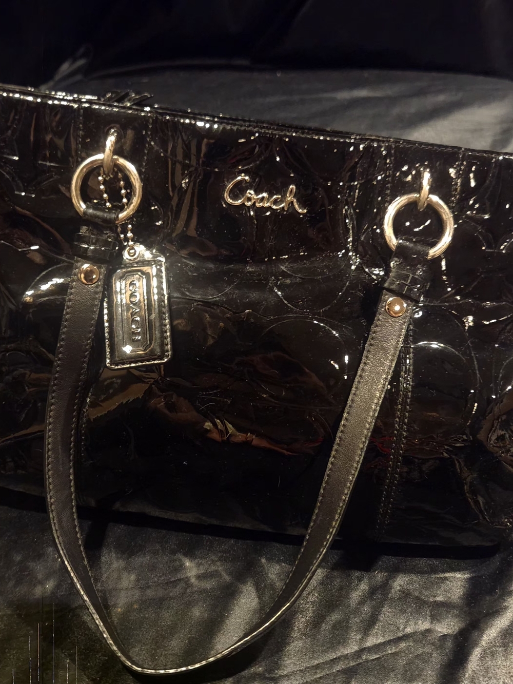 Coach Black Patent Gallery Tote with Id Tag *vintage**